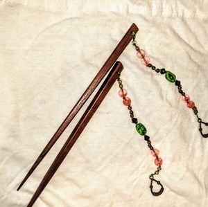 Chinese wood hair chopsticks w/ornate beads